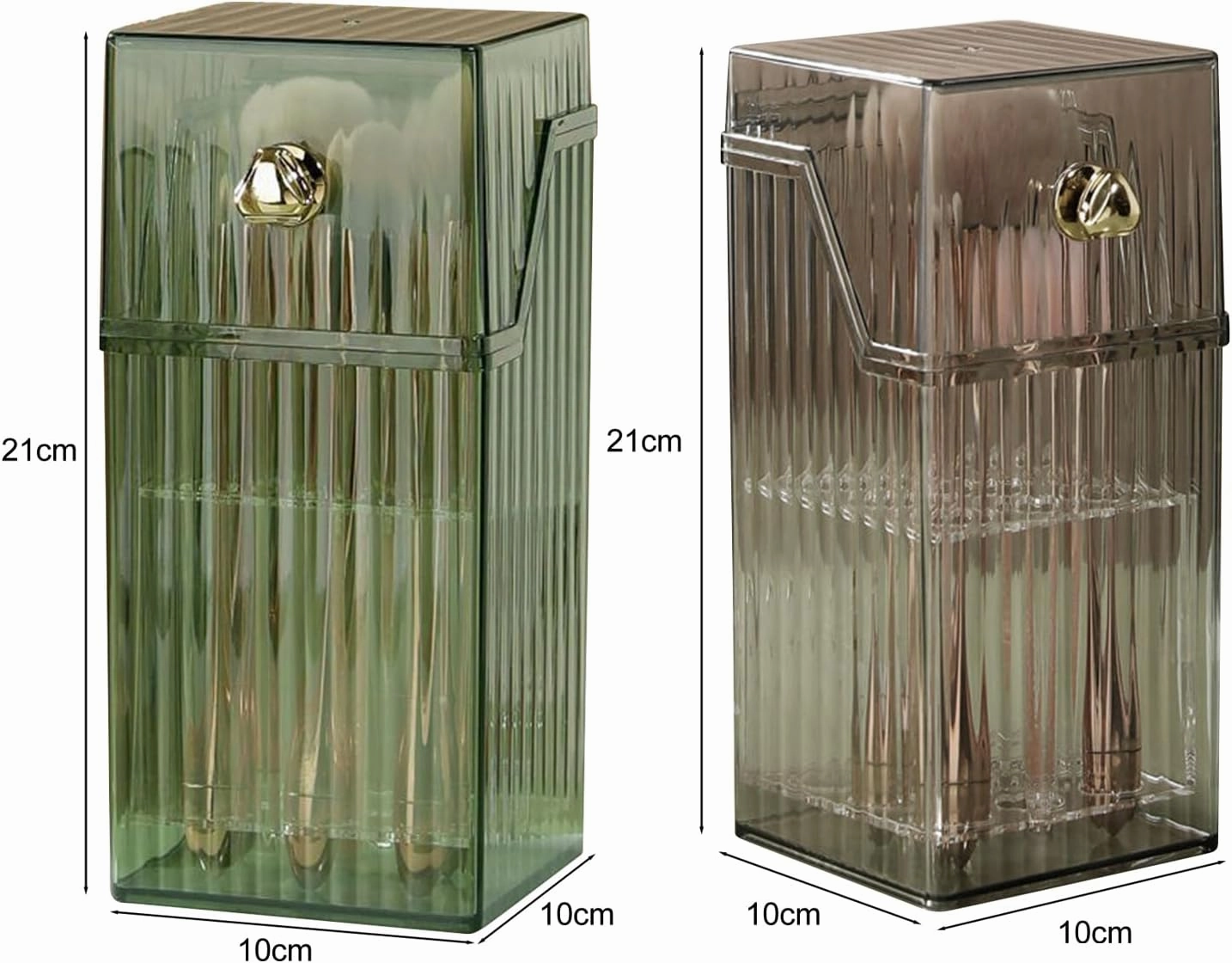 Luxurious Makeup Organizer with Lid - Cosmetic Brush Storage Box, Light Luxury Desktop Holder for Makeup Brushes, Eyeliner Pencils, Powder and Blush(Green)