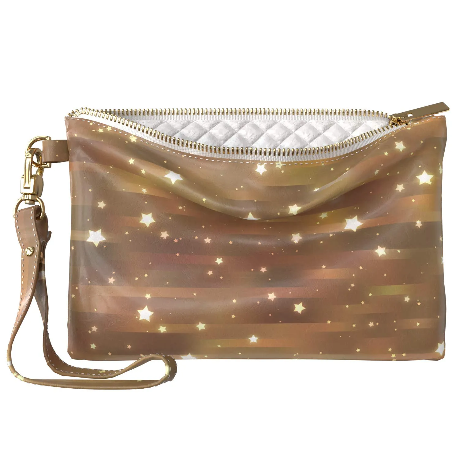 Makeup Bag 9.5 x 6 inch Cute Trendy Cosmetic Texture Beige Portable Organizer Design Print PU Leather Toiletry Zipper Travel Case Pattern Purse Pouch Strap Accessories Stars Storage Abstract