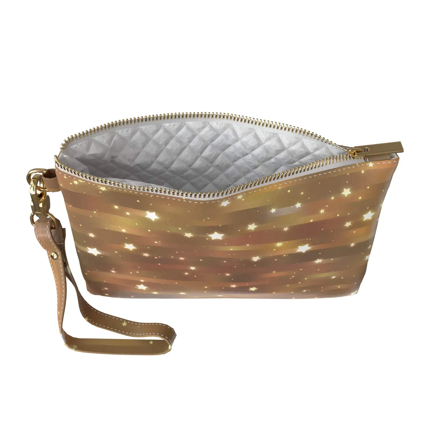 Makeup Bag 9.5 x 6 inch Cute Trendy Cosmetic Texture Beige Portable Organizer Design Print PU Leather Toiletry Zipper Travel Case Pattern Purse Pouch Strap Accessories Stars Storage Abstract