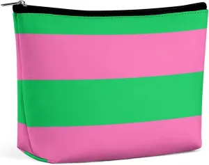 Makeup Bag for Women, Adorable Roomy Zipper Pouch Portable Organizer Cosmetic Bag Travel Storage Accessories (Green Hot Pink Bold Stripe)
