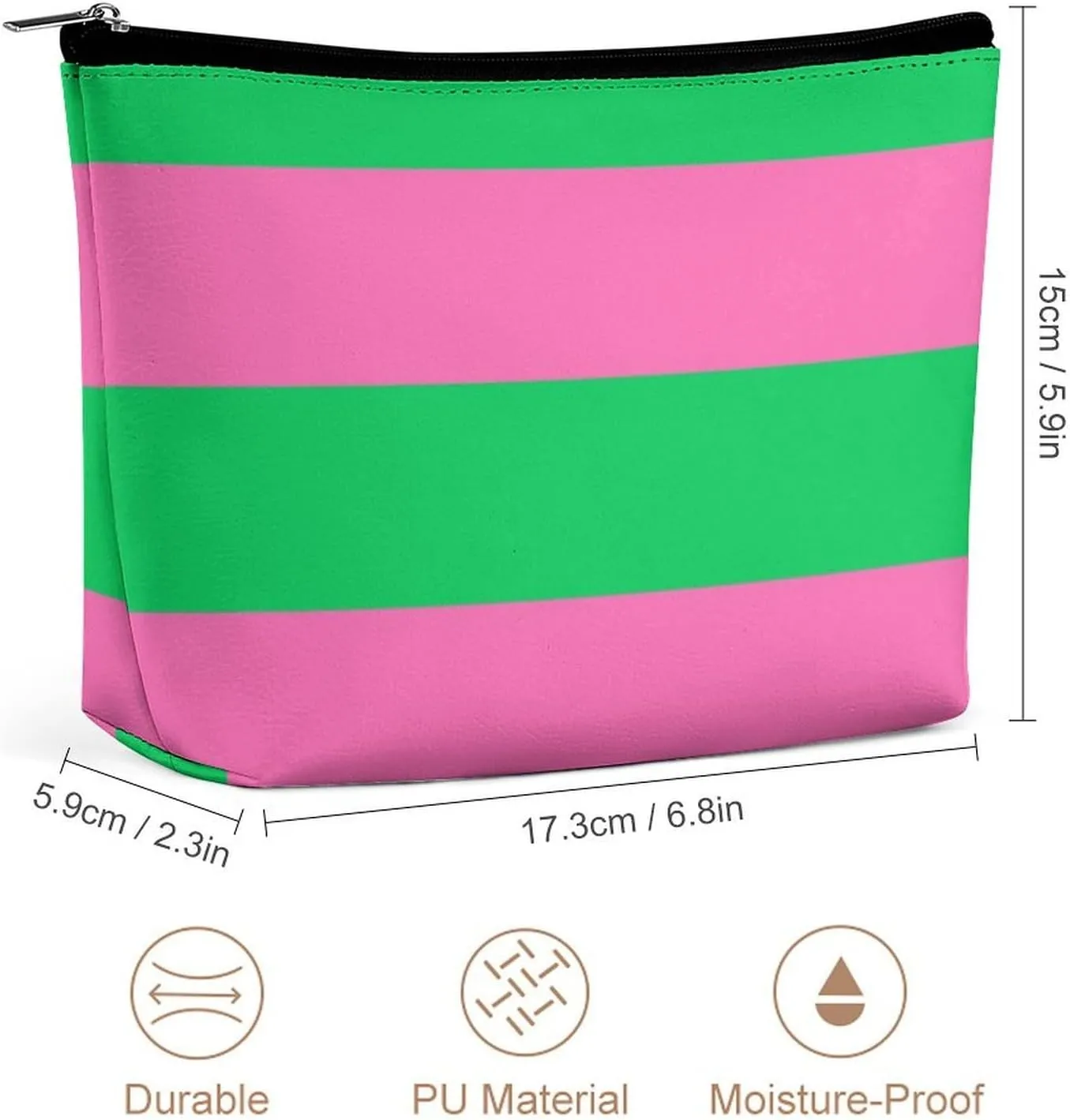 Makeup Bag for Women, Adorable Roomy Zipper Pouch Portable Organizer Cosmetic Bag Travel Storage Accessories (Green Hot Pink Bold Stripe)