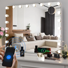 MAMIZO Hollywood Vanity Mirror with Light, 20 Dimmable LED 3 Color Light Makeup Mirror, 31" Large Vanity Mirror w/Bluetooth, 10X Magnification, Touch Control, Tabletop or Wall-Mounted