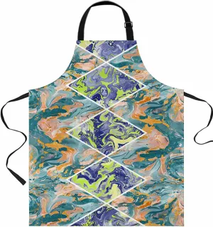 Marble Navy Blue Waterproof Apron With Pockets,Abstract Dusy Blue Orange Aesthetics Green Kitchen Chefs Bib Cooking BBQ Grill Bake Adjustable Aprons for Women Home Garden Grooming Painting Gardening