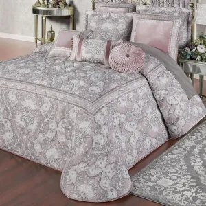 Marseille Jacquard Woven Acanthus Leaf Oversized Luxury Bedding | Rose Gray Ivory Orchid Lilac | 4 Piece Bedspread Set: California Cal King Bedspread, 2 King Shams, and Rectangle Pillow | Polyester
