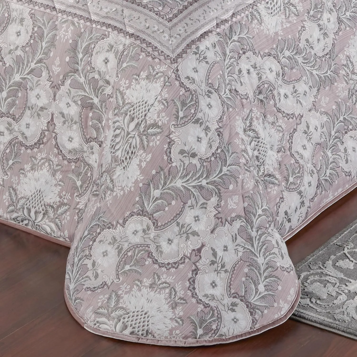 Marseille Jacquard Woven Acanthus Leaf Oversized Luxury Bedding | Rose Gray Ivory Orchid Lilac | 4 Piece Bedspread Set: California Cal King Bedspread, 2 King Shams, and Rectangle Pillow | Polyester