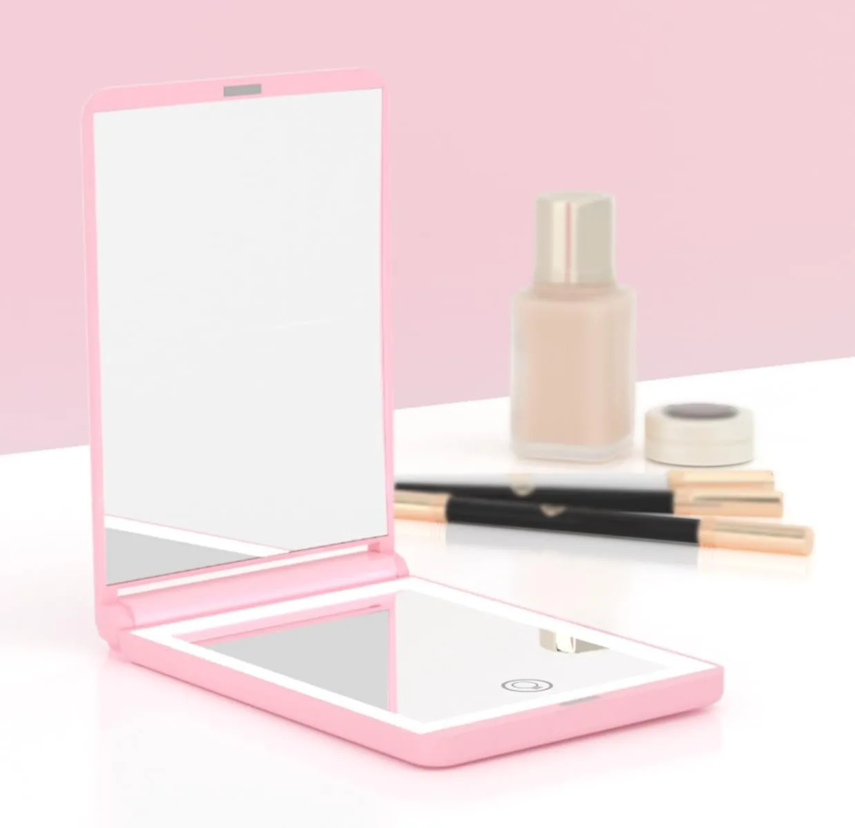 Meichoon 2X Magnifying Women Square Pocket Makeup Mirrors 16 LED Lights Lamps Lady Cosmetic Hand Folding Portable Compact Mirror UK22 Green
