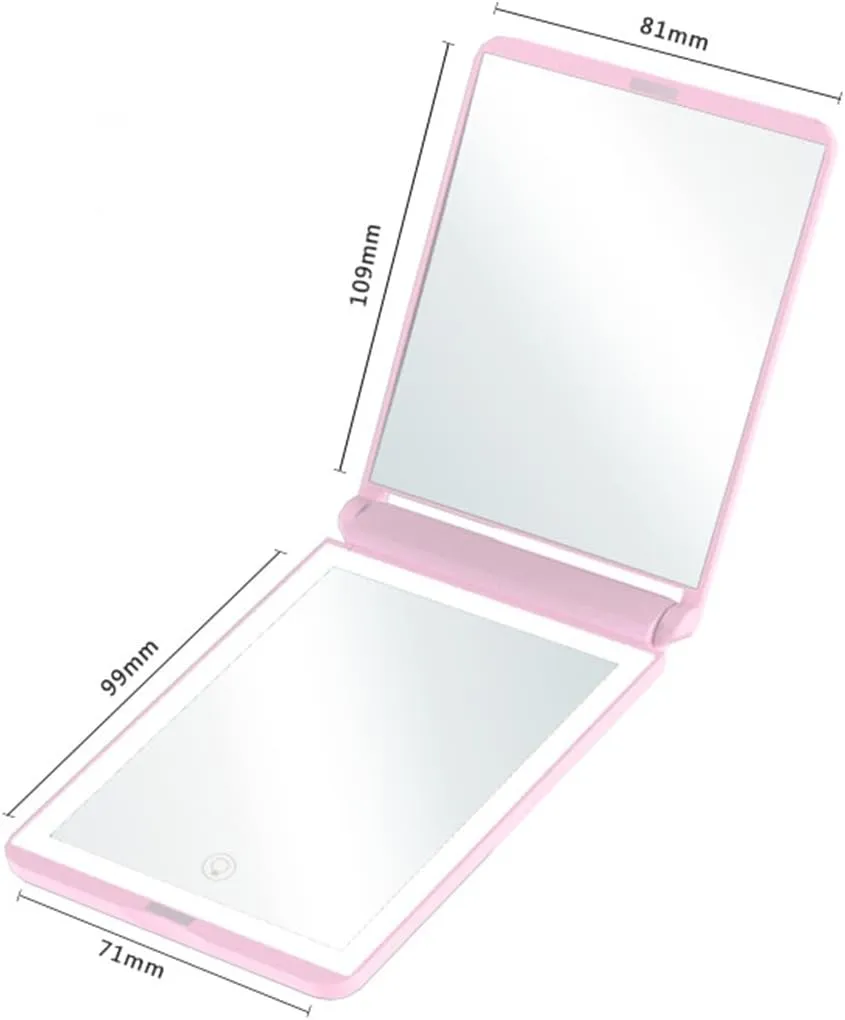 Meichoon 2X Magnifying Women Square Pocket Makeup Mirrors 16 LED Lights Lamps Lady Cosmetic Hand Folding Portable Compact Mirror UK22 Green