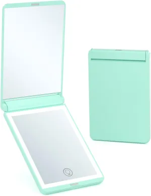 Meichoon 2X Magnifying Women Square Pocket Makeup Mirrors 16 LED Lights Lamps Lady Cosmetic Hand Folding Portable Compact Mirror UK22 Green