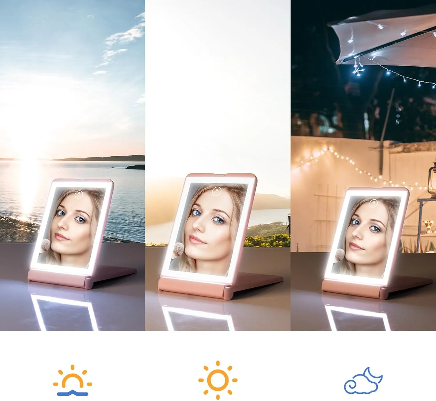 Meichoon 2X Magnifying Women Square Pocket Makeup Mirrors 16 LED Lights Lamps Lady Cosmetic Hand Folding Portable Compact Mirror UK22 Green