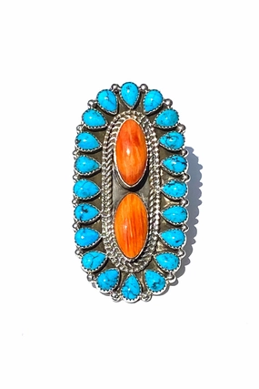 Merle House Navajo Turquoise and Spiny Shell Statement Ring (Size 7 ½)