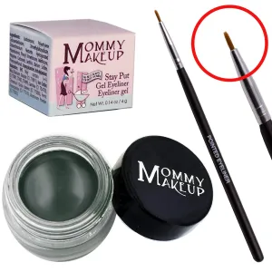 Mommy Makeup [Bundle - Save 20%] Waterproof Stay Put Gel Eyeliner in Hunter   Pointed Eyeliner Brush