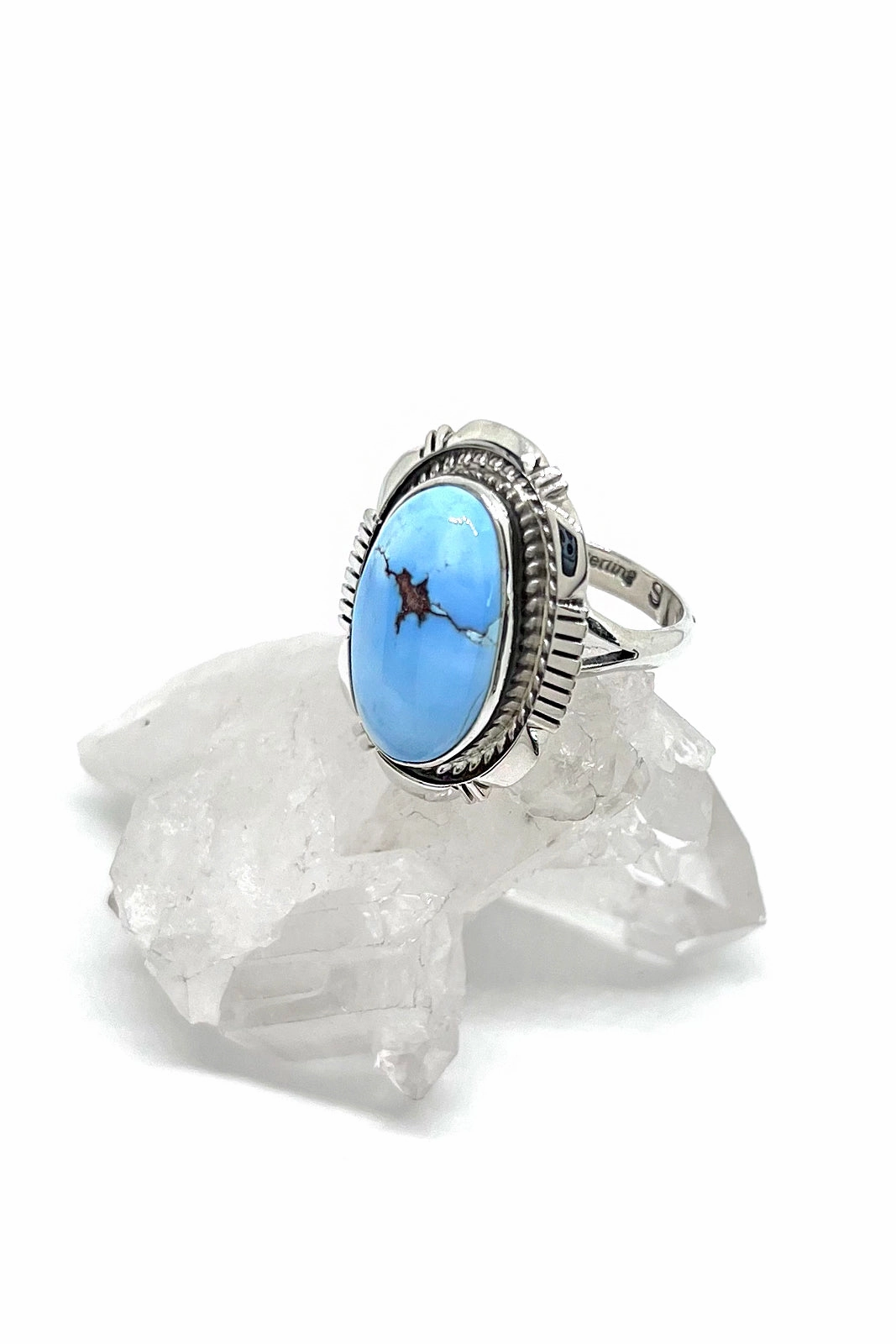 Nathanial Jake Sterling Silver Oval Golden Hills Turquoise Ring (Size 8)