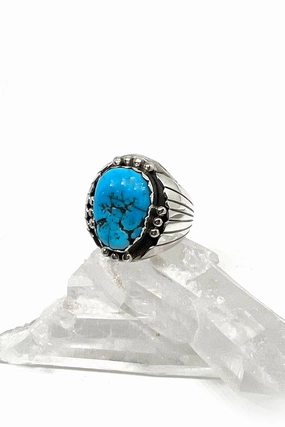 Native American Turquoise and Sterling Silver Men's Ring (Size 10)