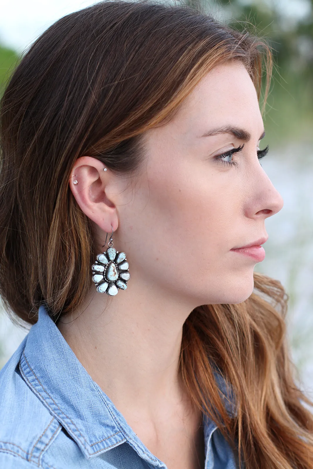Navajo Dry Creek White Turquoise Cluster Earrings