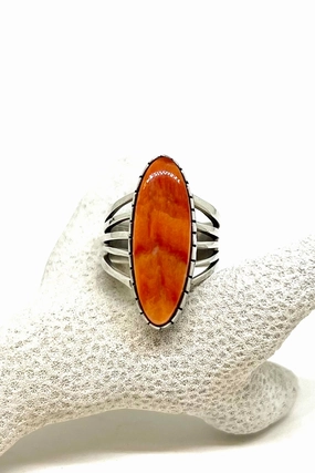 Navajo Delbert Vandever Orange Spiny Shell Ring (Size 6 )