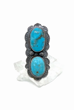 Navajo Double Stone Kingman Turquoise Ring (Size 10 ½)