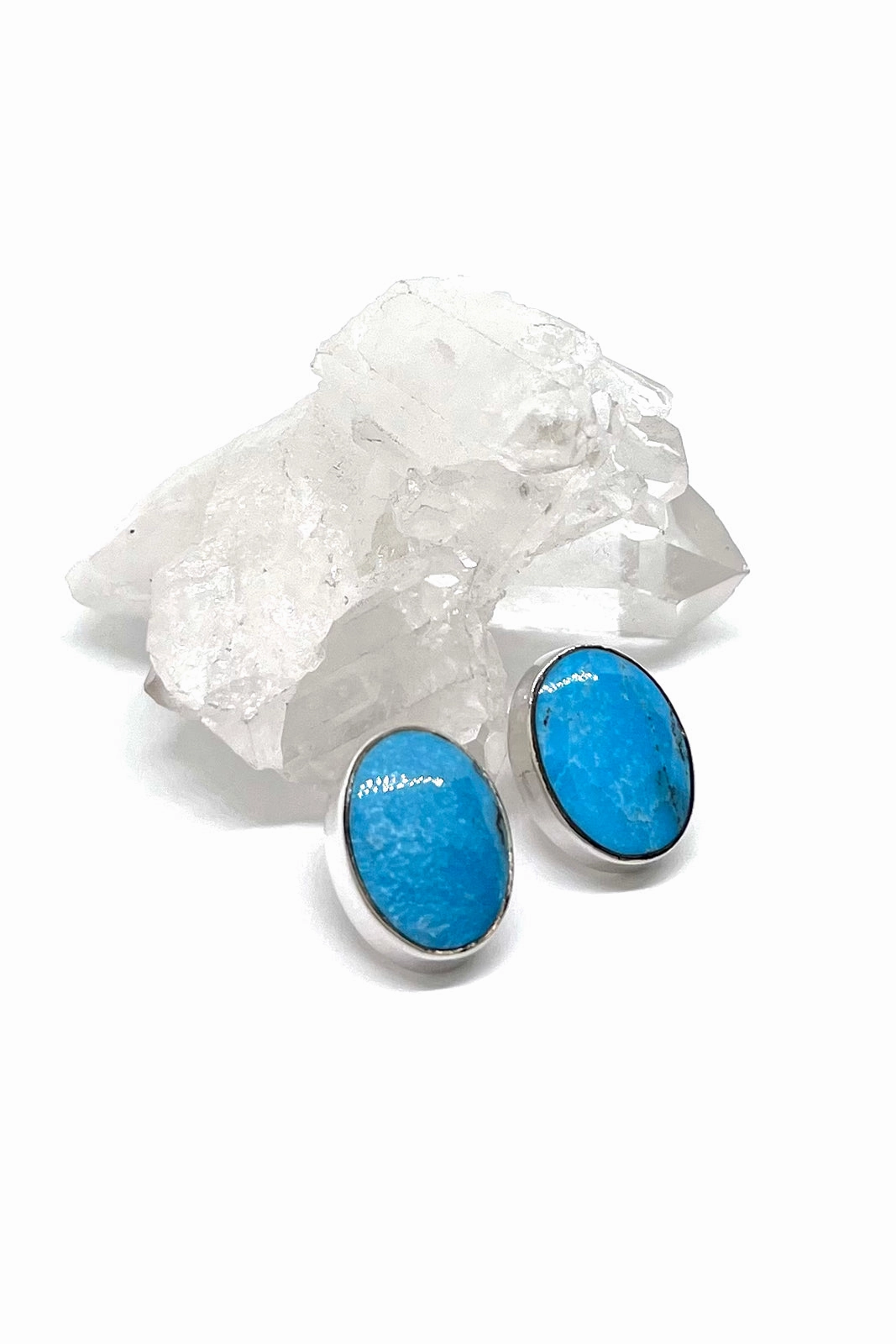 Navajo Joe Delgarito Oval Sterling Silver Turquoise Post Earrings