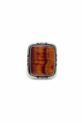 Navajo Orange Spiny Shell Rectangle Ring (Size 9 ½)