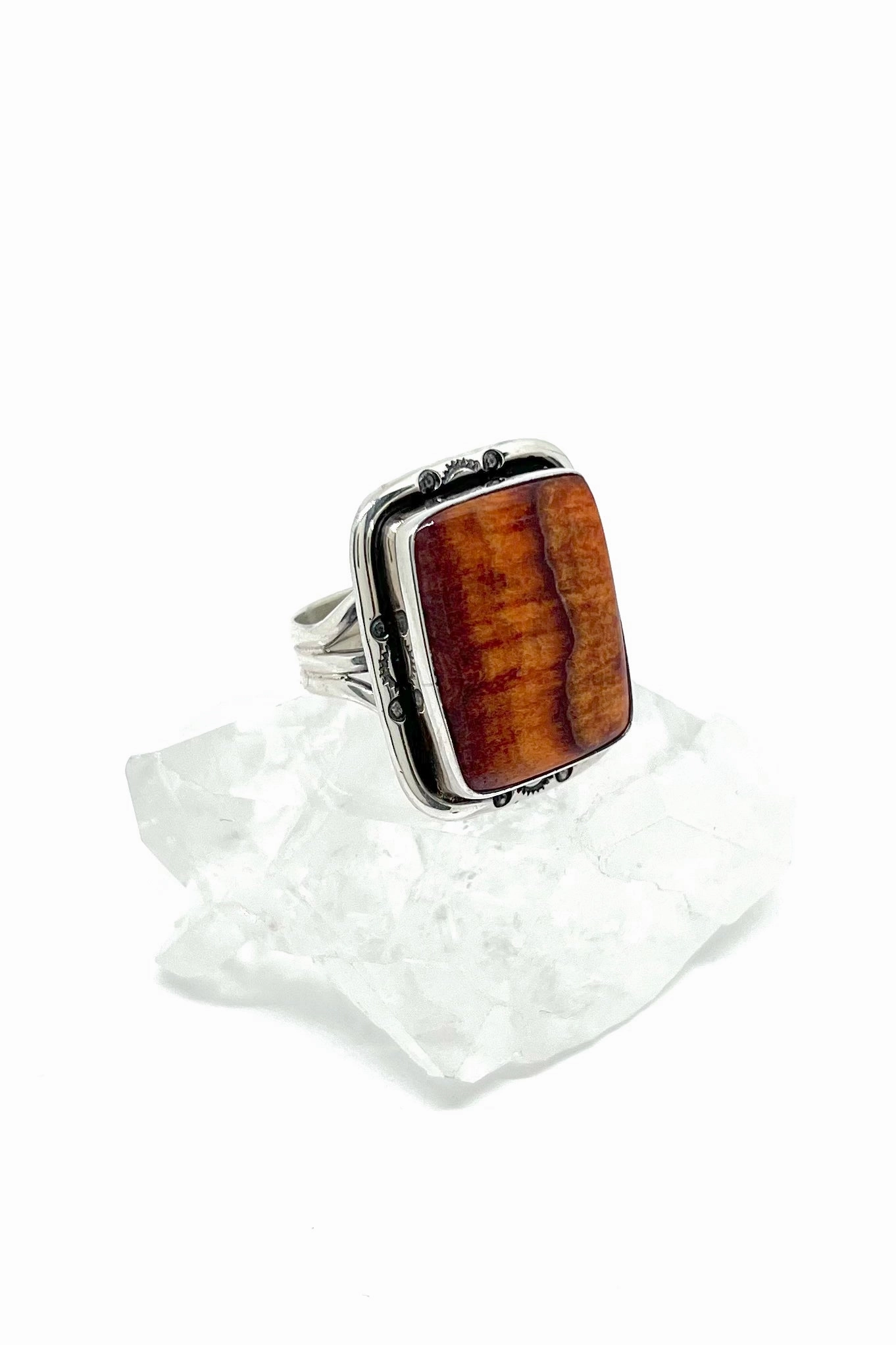 Navajo Orange Spiny Shell Rectangle Ring (Size 9 ½)