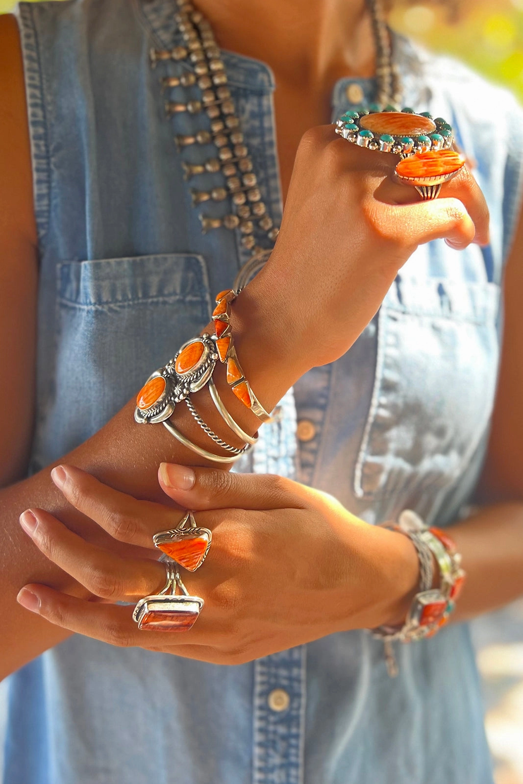 Navajo Orange Spiny Shell Triangle Ring (Size 7)