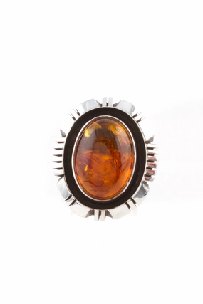 Navajo Oval Amber Ring (Size 5 ¾)