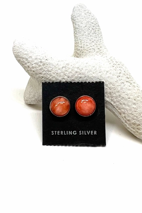 Navajo Red Spiny Shell Sterling Silver Post Earrings