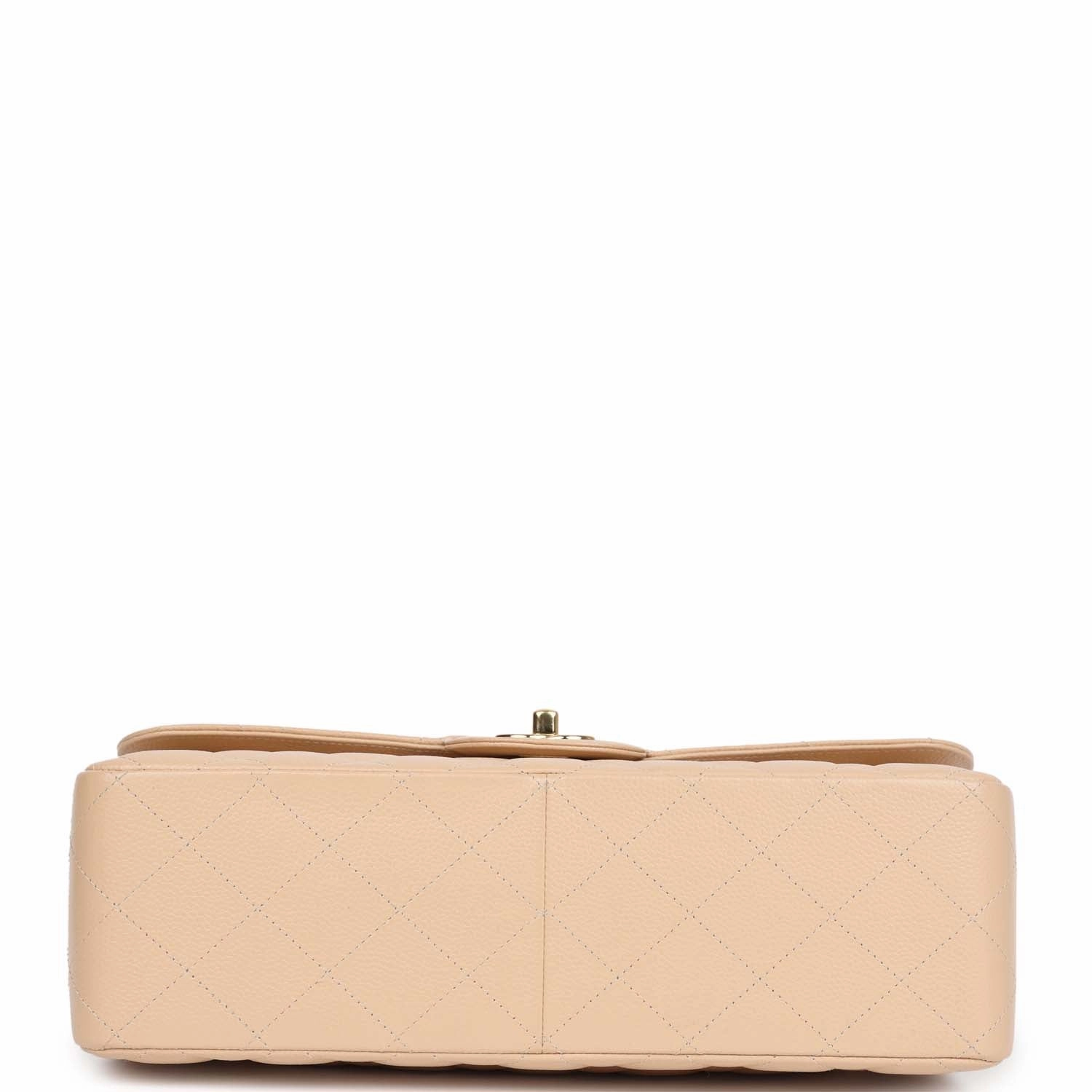 New Chanel Jumbo Classic Double Flap Bag Light Beige Caviar Gold Hardware