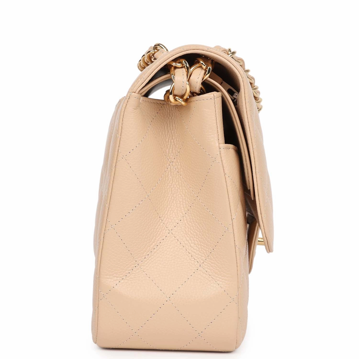 New Chanel Jumbo Classic Double Flap Bag Light Beige Caviar Gold Hardware
