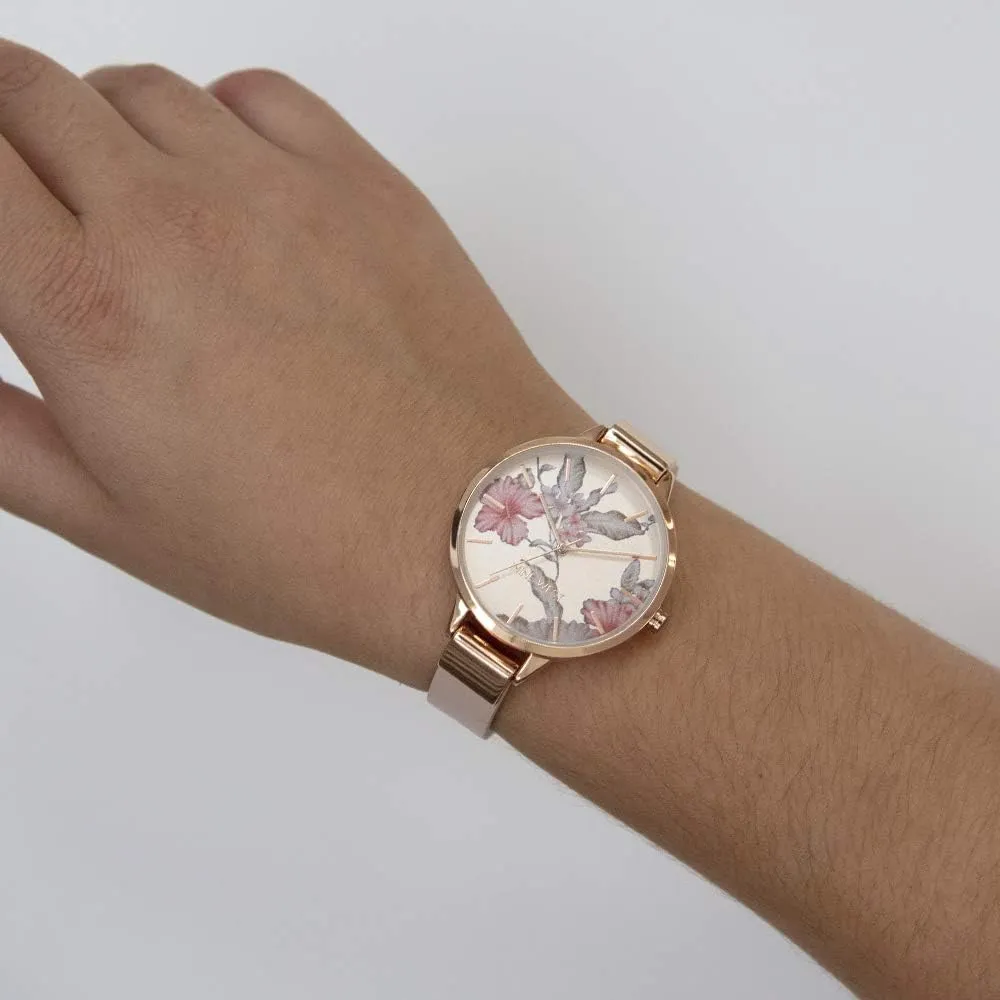 Nine West Women's Floral Dial Smooth Strap Watch
