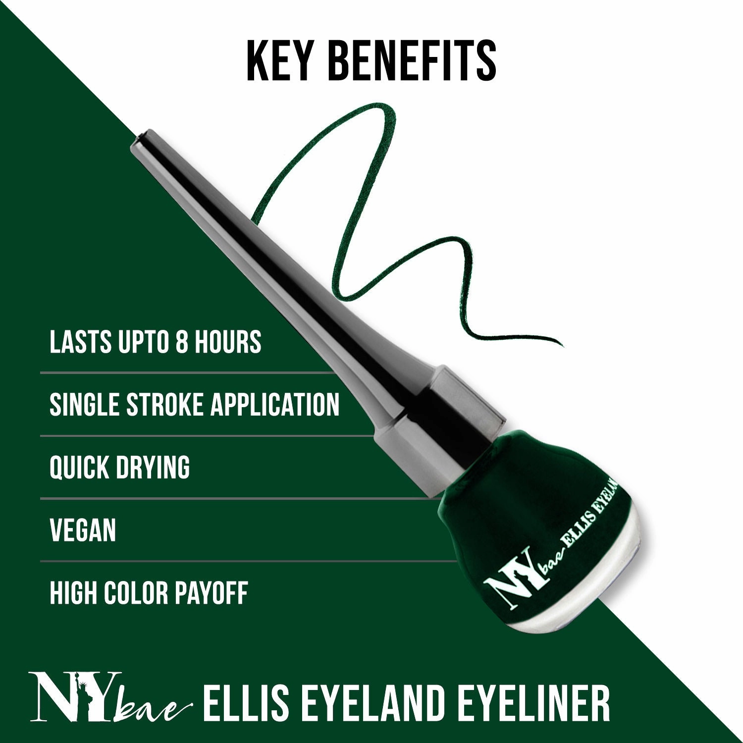 NY Bae Ellis Eyeland| Liquid eyeliner| Glossy| Waterproof - Green Moss (6 ml)