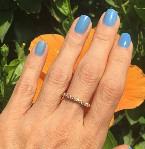 October Birthstone Rose Quartz Nine Stone Stacking Half Eternity Bezel Ring