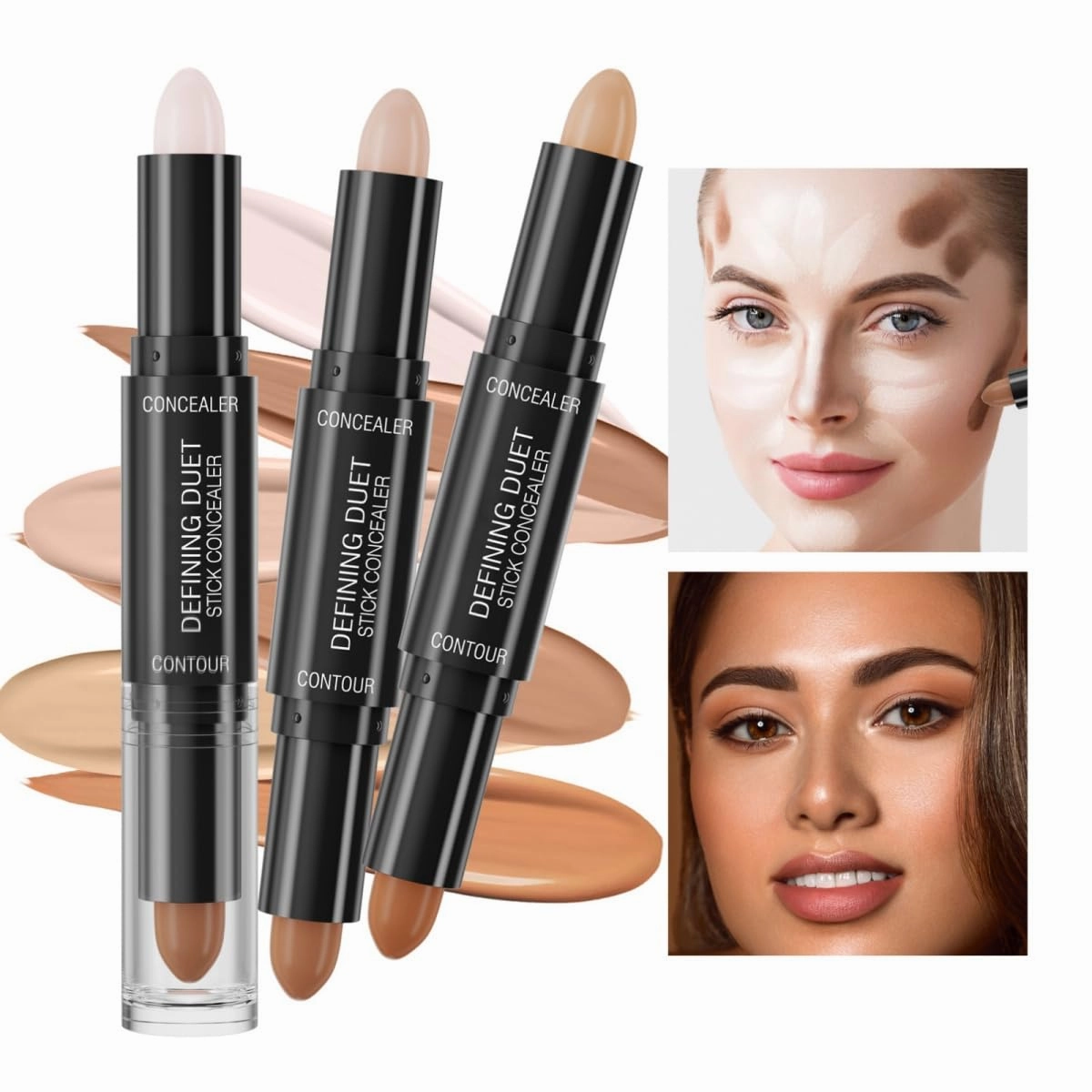 Ofanyia 2 IN 1 Contour Stick Makeup, Dual-Ended Cream Highlighter & Contour Bronzer Stick, Long Lasting Waterproof Cream Bronzer & Highlighter Stick (3 Colors)