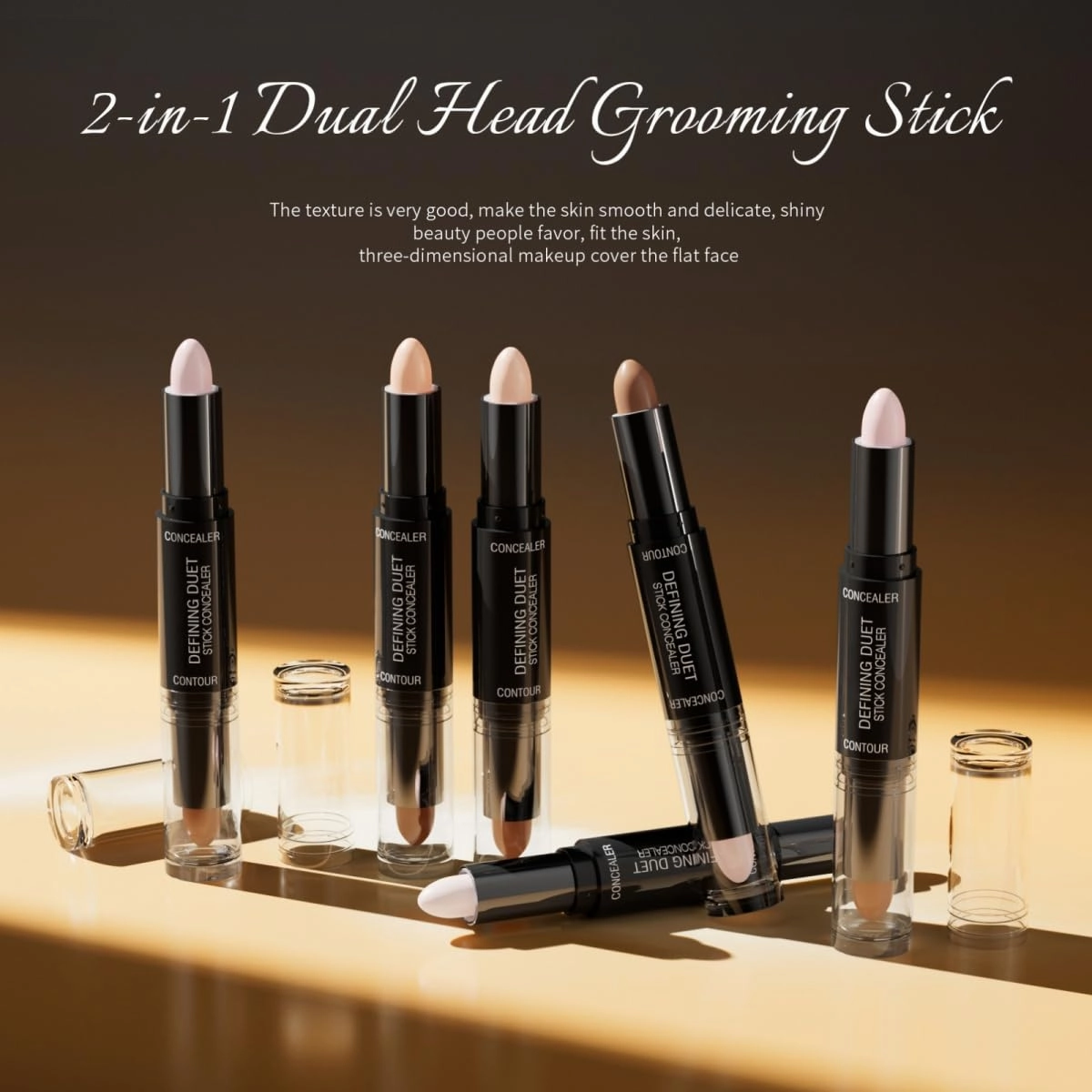 Ofanyia 2 IN 1 Contour Stick Makeup, Dual-Ended Cream Highlighter & Contour Bronzer Stick, Long Lasting Waterproof Cream Bronzer & Highlighter Stick (3 Colors)