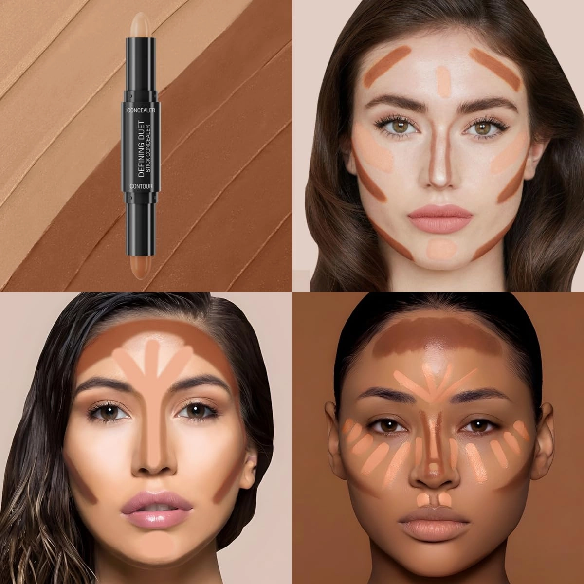 Ofanyia 2 IN 1 Contour Stick Makeup, Dual-Ended Cream Highlighter & Contour Bronzer Stick, Long Lasting Waterproof Cream Bronzer & Highlighter Stick (3 Colors)
