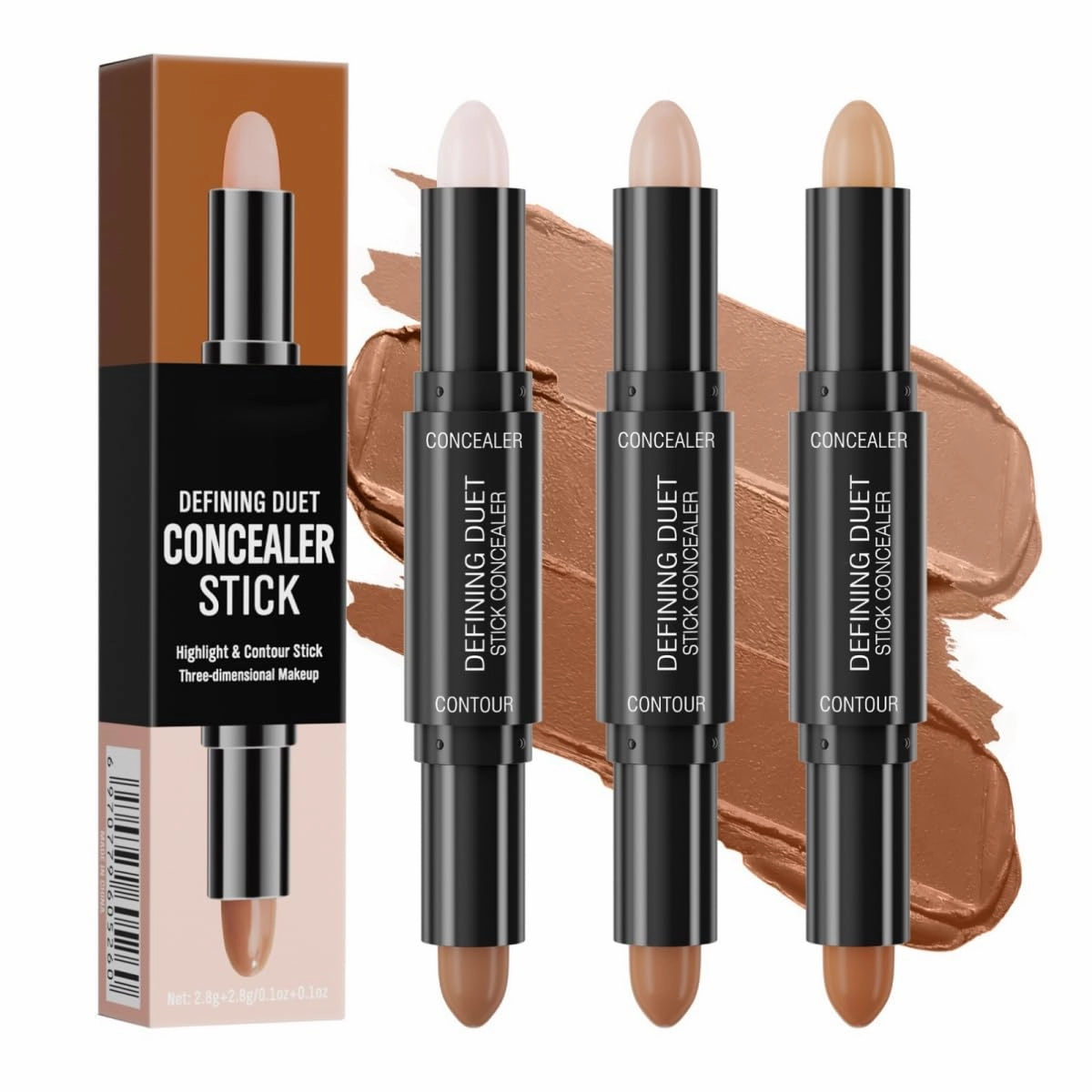 Ofanyia 2 IN 1 Contour Stick Makeup, Dual-Ended Cream Highlighter & Contour Bronzer Stick, Long Lasting Waterproof Cream Bronzer & Highlighter Stick (3 Colors)