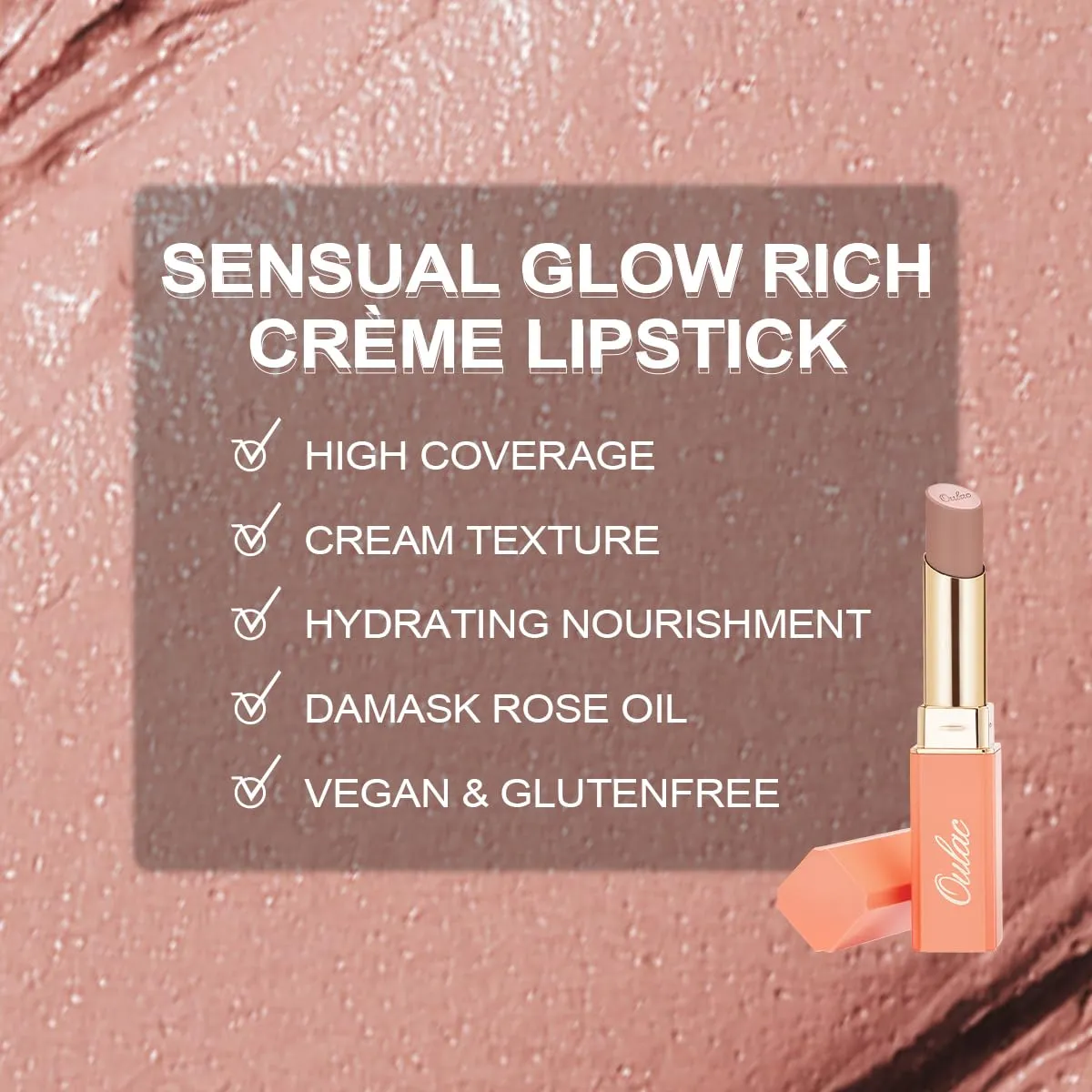 Oulac Nude Hydrating Lipstick Set For Women High Impact Lipcolor Tinted Lip Balm, Nourishing, Satin Finish, Moisturizing Creamy Formula, Vegan Clean Beauty Sensual Glow Rich Crème 01 02 04(SET 1)