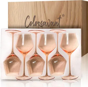 Peach Color Wine Glasses Set 6-16oz Blush Pink Wine Glass with Stem-Hand Made Light Peach Wine Glass-Unique Pastel Pink Wine Glasses for Women Party