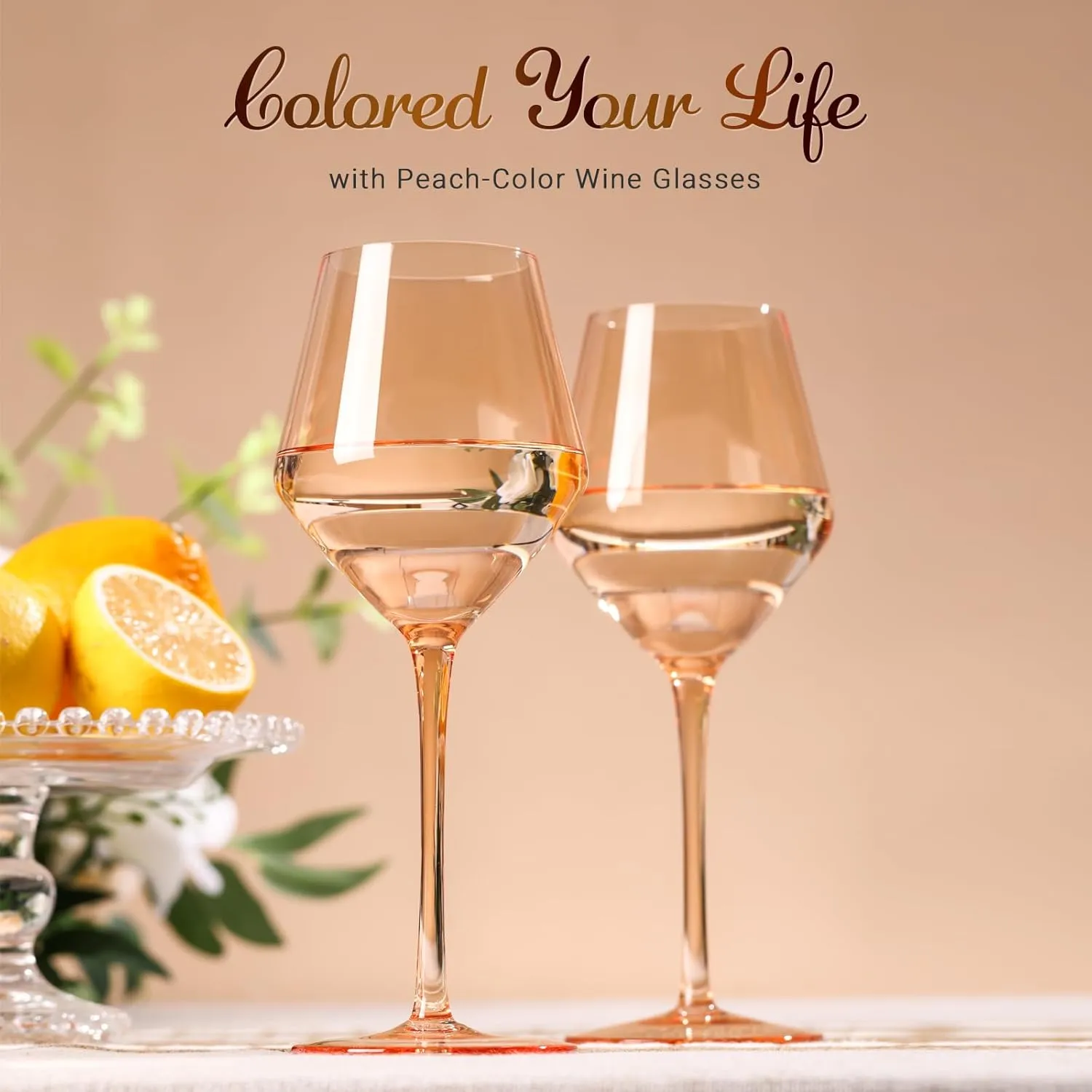 Peach Color Wine Glasses Set 6-16oz Blush Pink Wine Glass with Stem-Hand Made Light Peach Wine Glass-Unique Pastel Pink Wine Glasses for Women Party