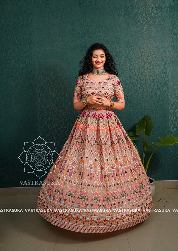 Peach blush phulkari lehenga
