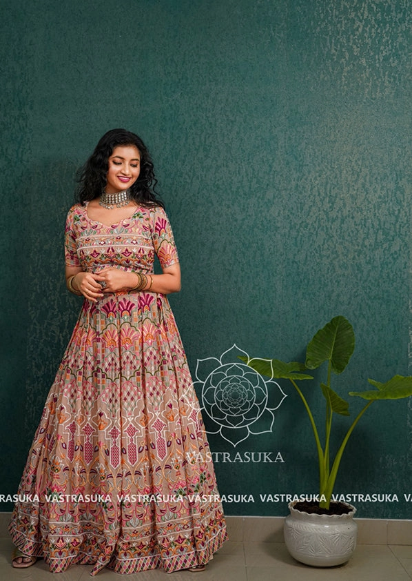 Peach blush phulkari lehenga