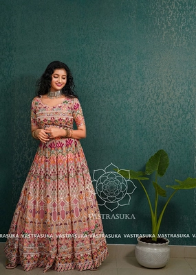 Peach blush phulkari lehenga