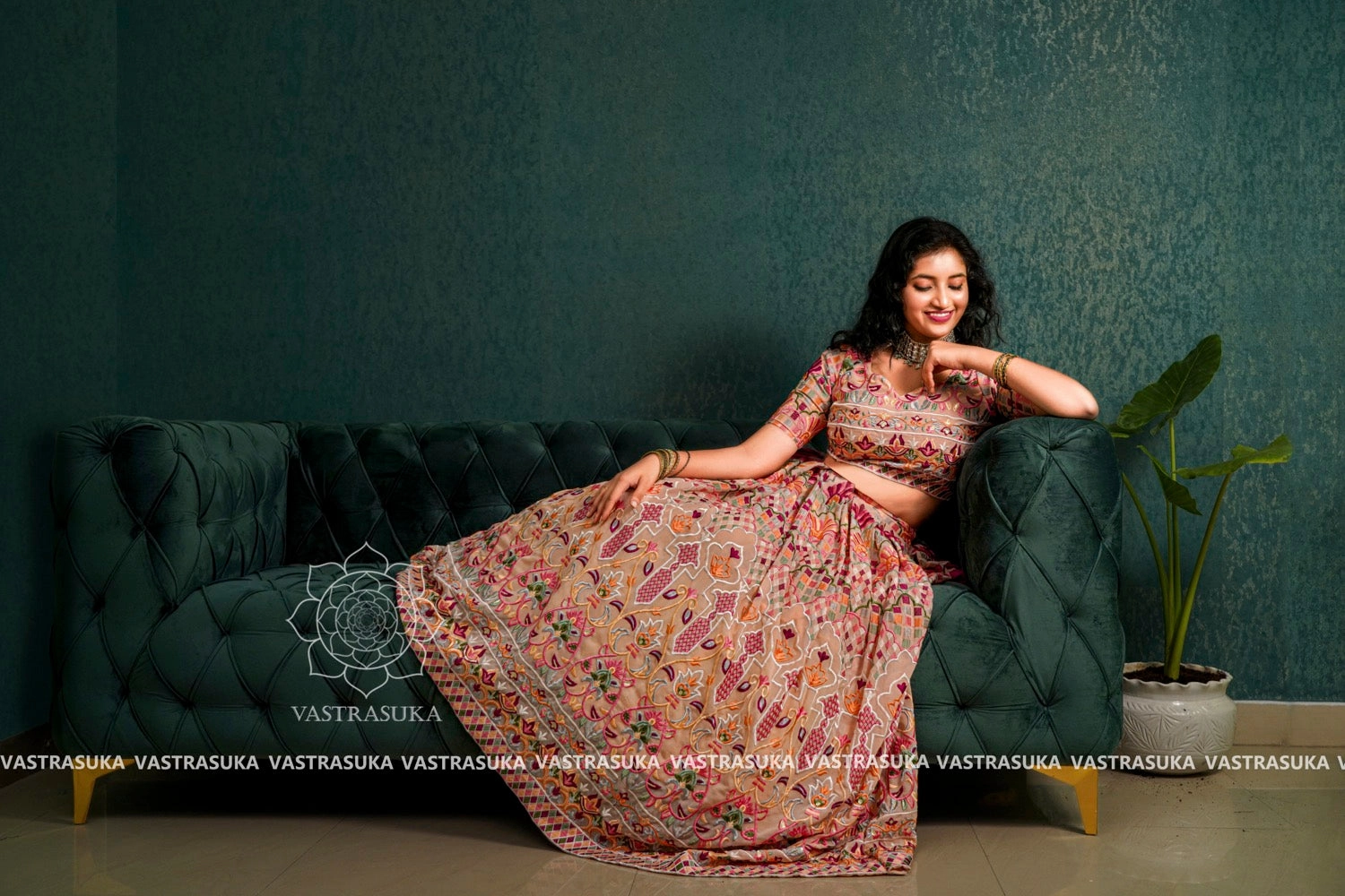 Peach blush phulkari lehenga