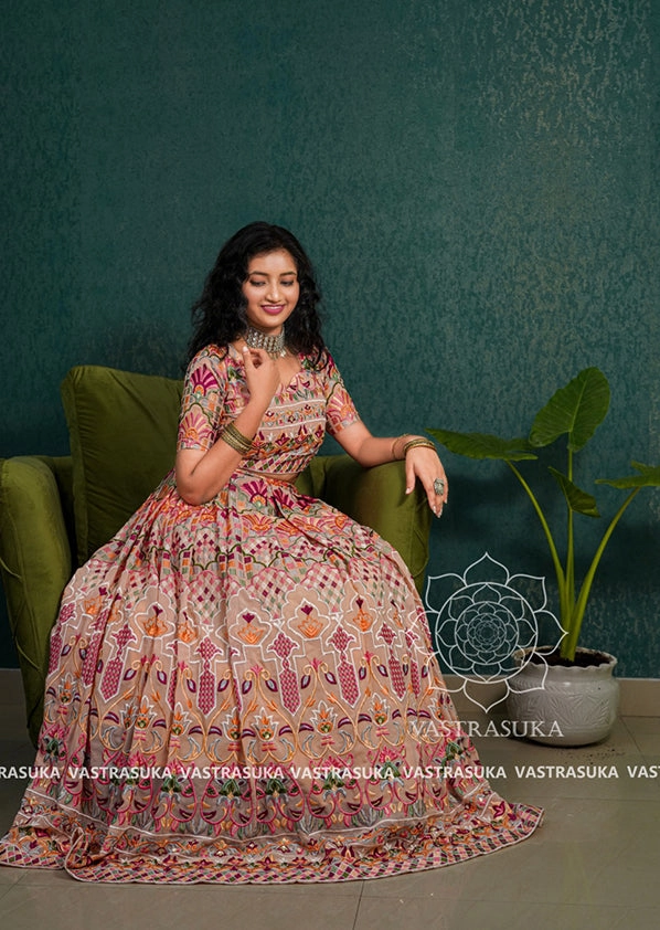 Peach blush phulkari lehenga