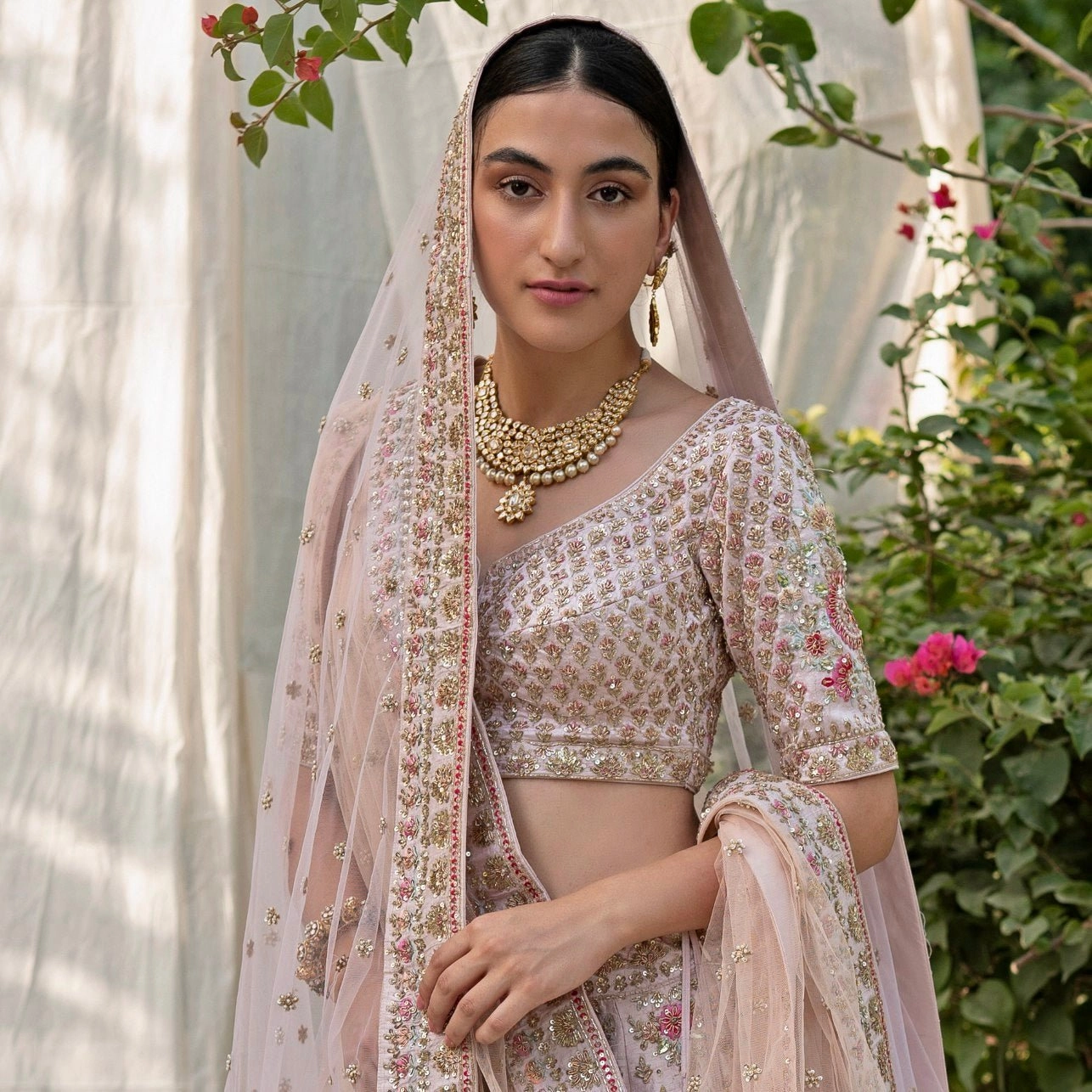 Peach Raw Silk Double Dupatta Bridal Lehenga Set