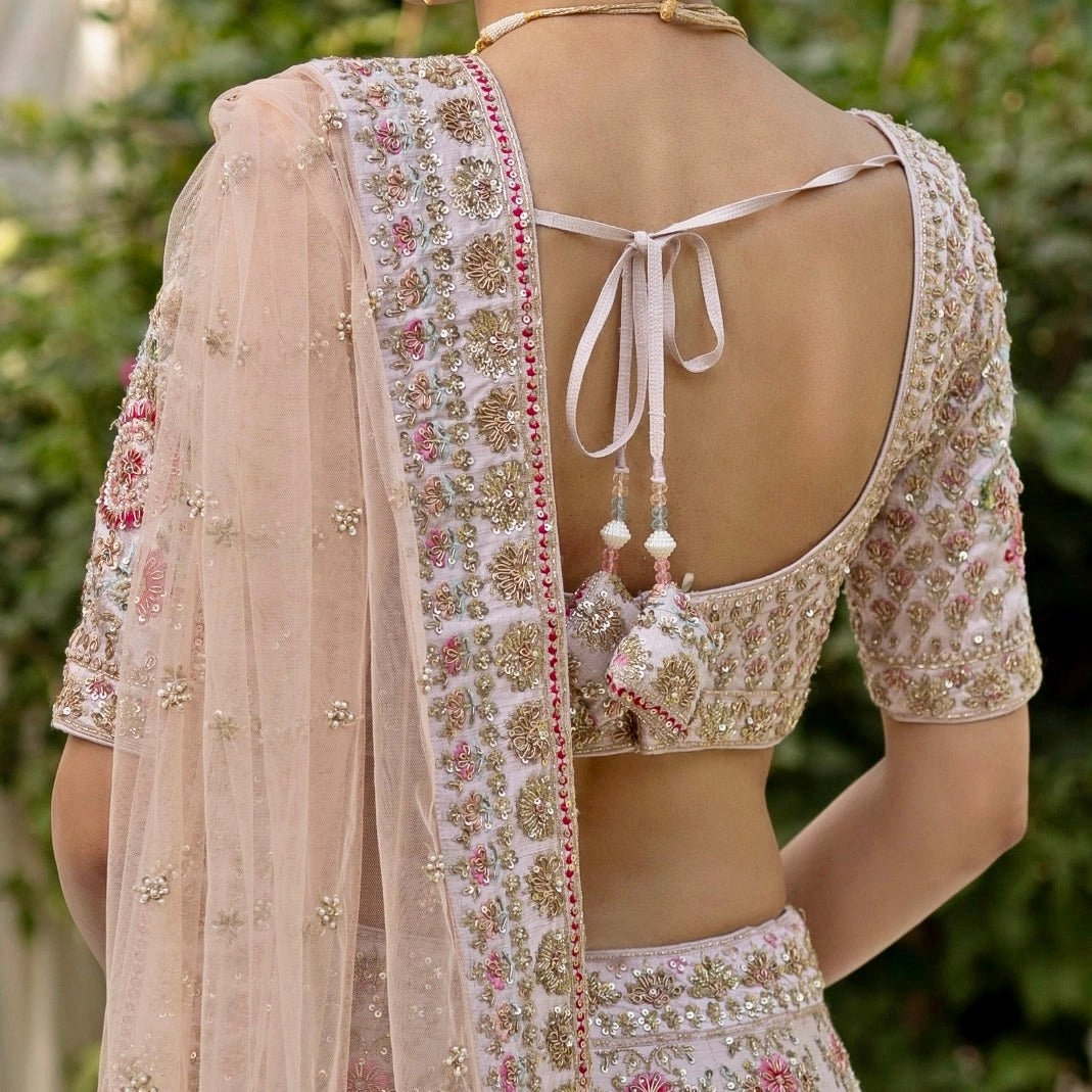 Peach Raw Silk Double Dupatta Bridal Lehenga Set