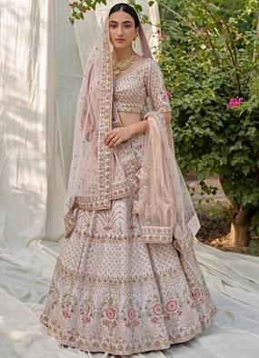 Peach Raw Silk Double Dupatta Bridal Lehenga Set