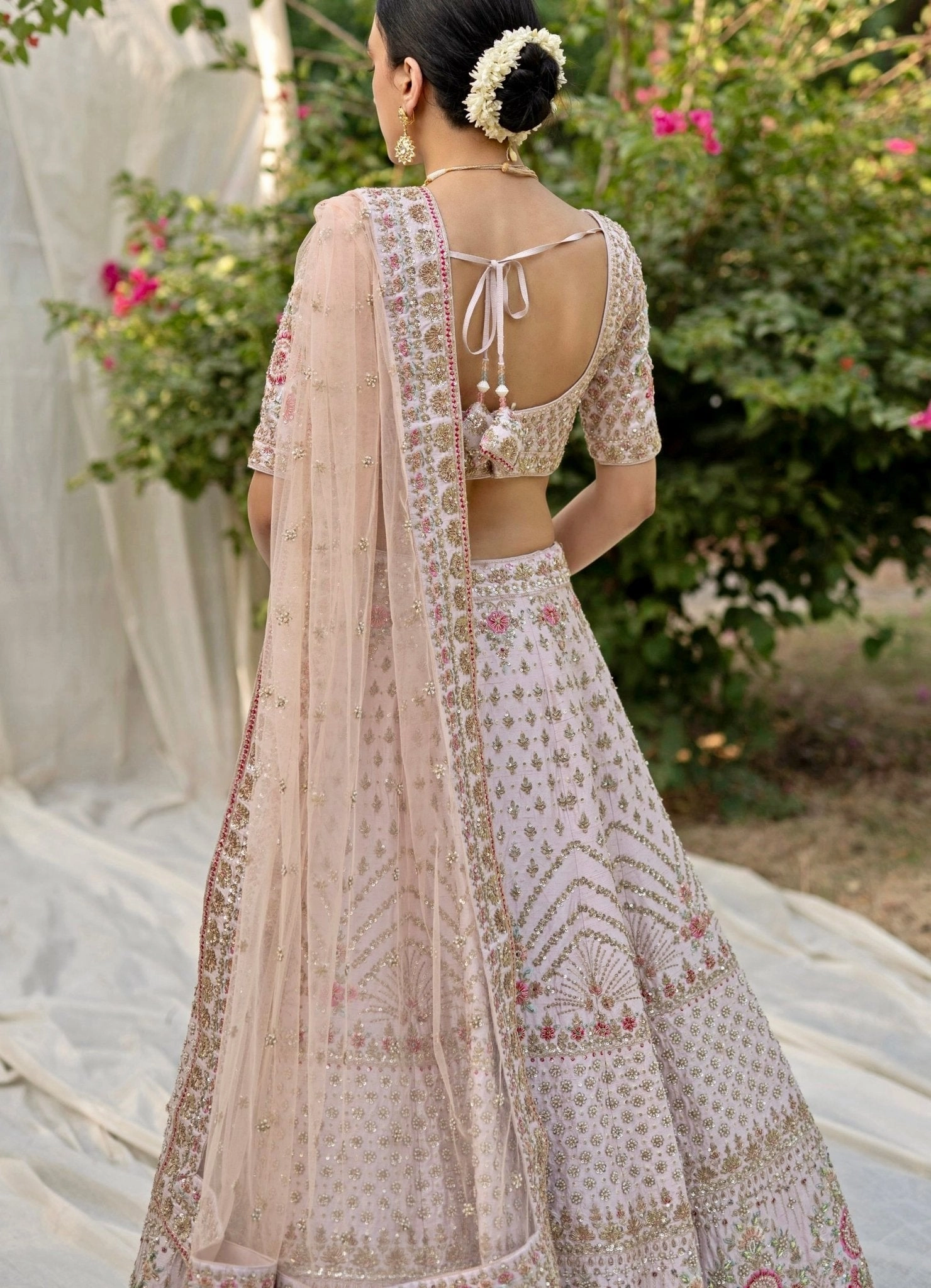 Peach Raw Silk Double Dupatta Bridal Lehenga Set