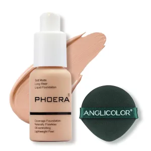 PHOERA Foundation Makeup Naturally Liquid Foundation Full Coverage Mattle Oil-Control Concealer 8 Colors Optional,Great Choice For Gift (#103 Warm Peach,30ml)