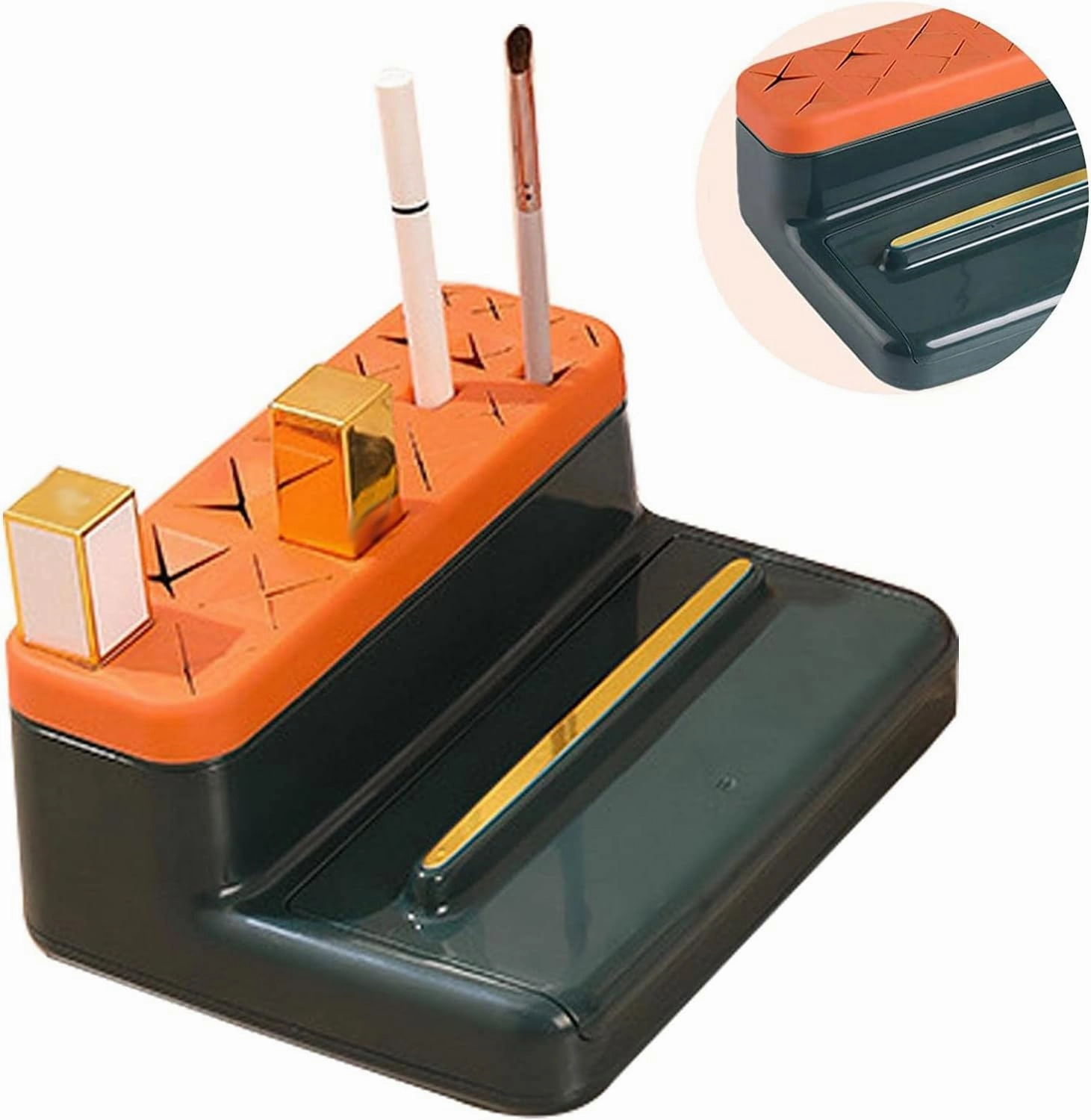 Plastic Makeup Brush Holder, Cosmetic Storage Box, Multipurpose Desktop Storage Box, Beauty Tool Organizer Stand for Storing Makeup Brushes Lipsticks Lip Glazes Brushes-Green