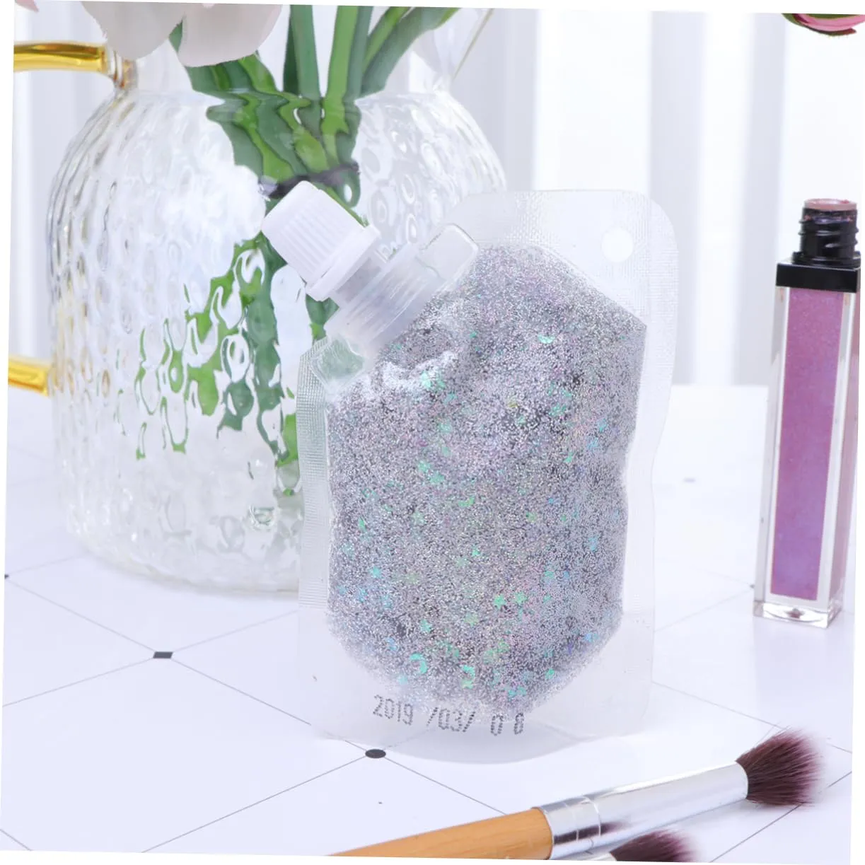 POPETPOP Pcs Sequins Gel for Face Makeup Highlighter Glitter Body Gel Silver Silky Shine for Parties and Daily Use